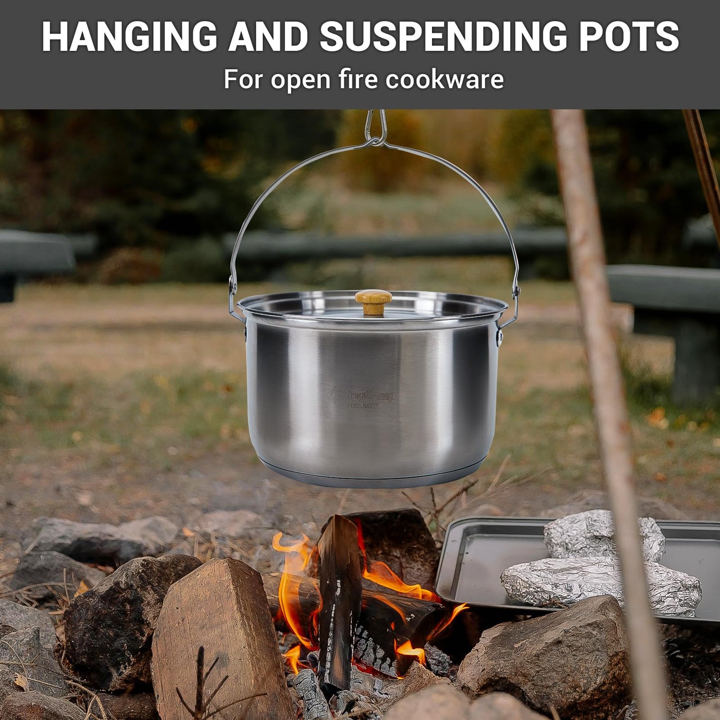 KingCamp Camping Cookware Set 304 Stainless Steel Campfire Cooking Pots Pan and Kettle with Travel Tote Bag for Camping Outdoor Kitchen Cooking Picnic for 4-6