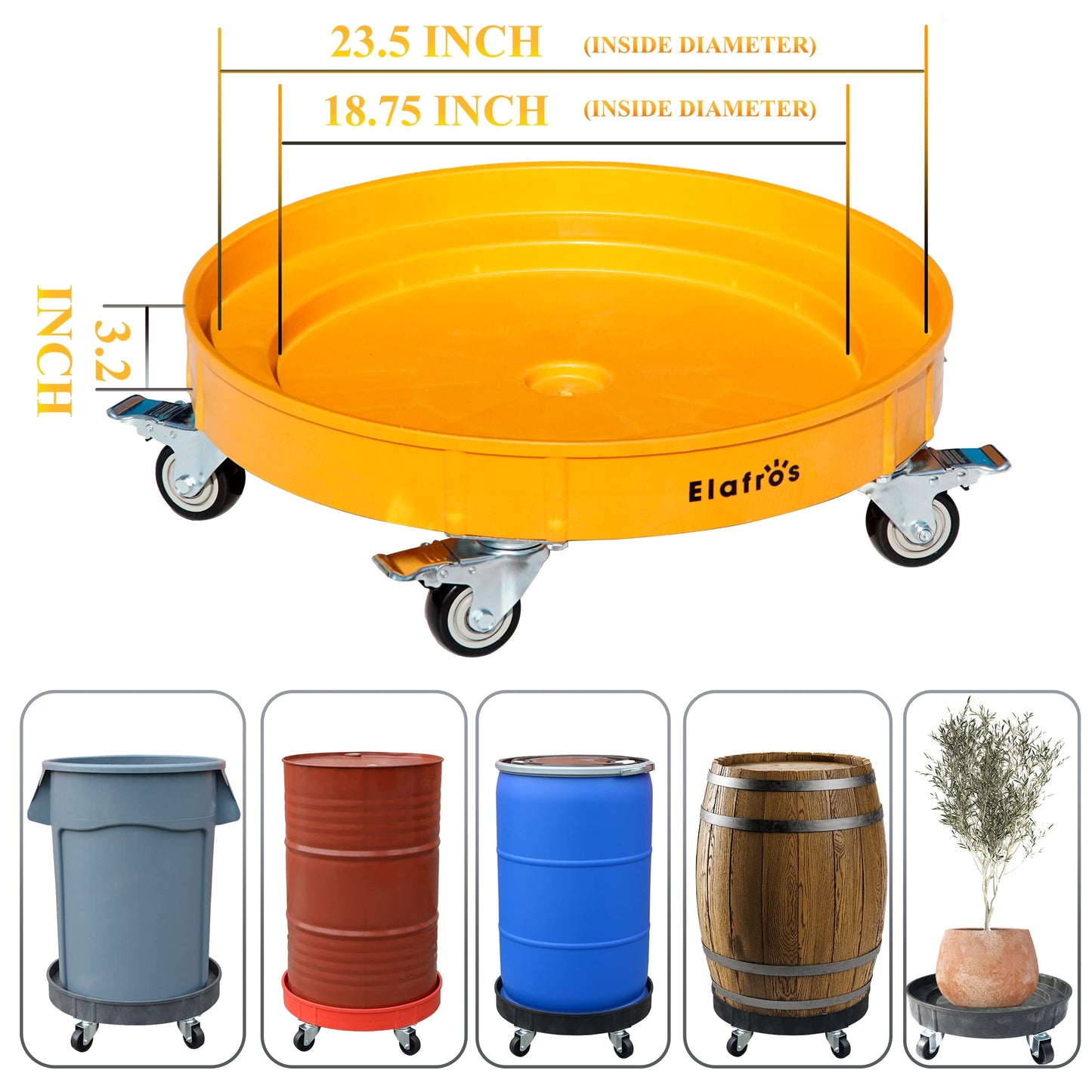 ELAFROS 30 Gallon and 55 Gallon Heavy Duty Plastic Drum Dolly – Durable Plastic Drum Cart 900 lb. Capacity- Barrel Dolly with 5 Swivel Casters Wheel,Blue