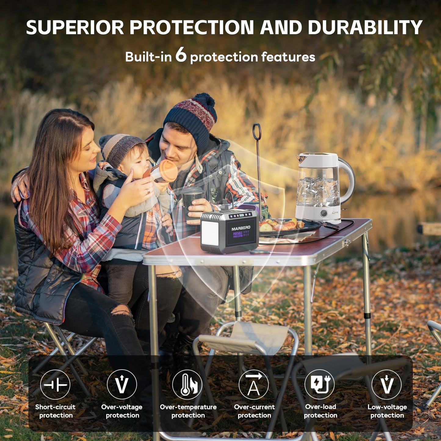 Portable Power Station 300W MARBERO 237Wh Camping Solar Generator Backup Lithium Battery with Pure Sine Wave 110V AC Outlet, USB C, USB A, DC for Outdoors Camping CPAP Home Blackout Emergency