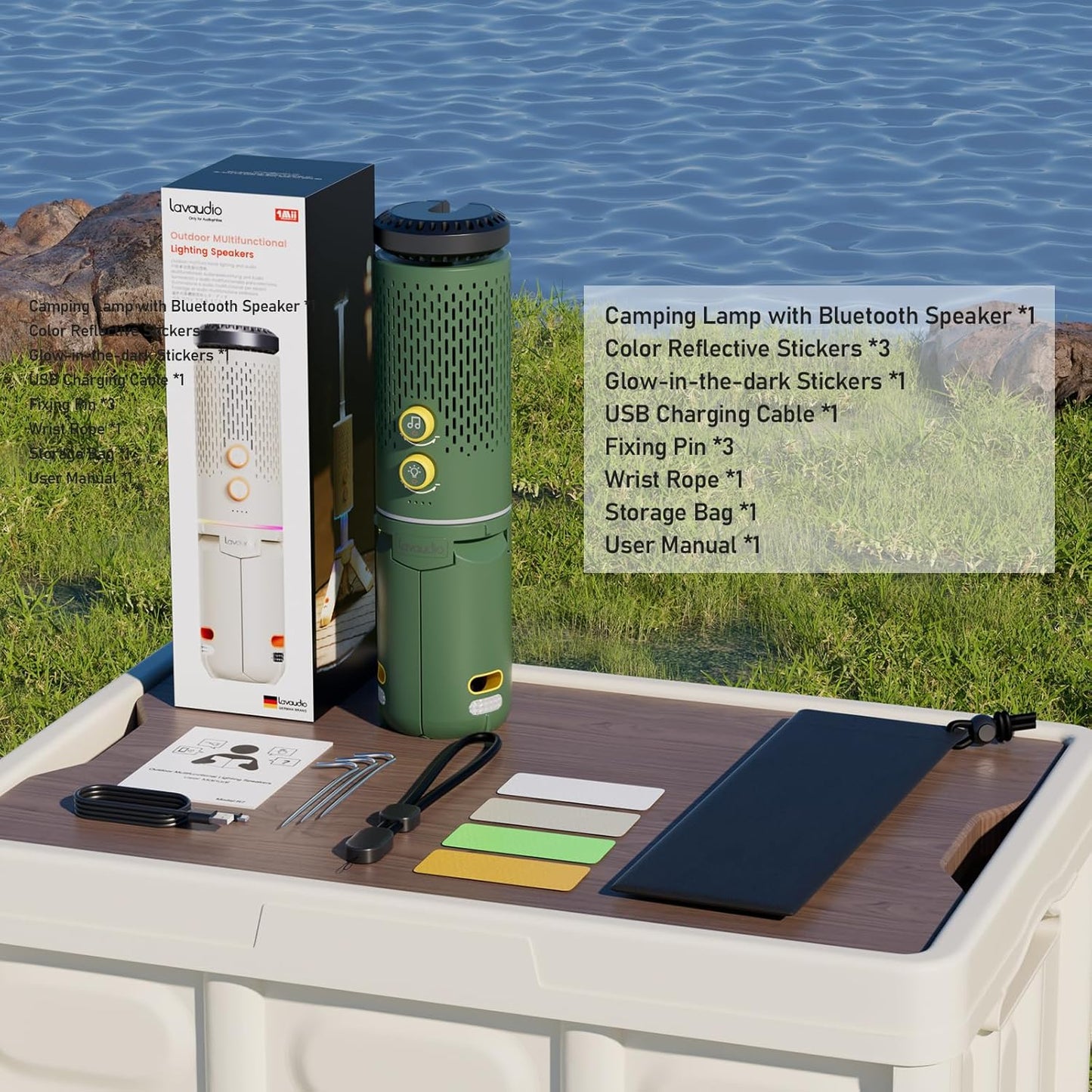 1Mii Lavaudio Camping Lantern with Bluetooth Speaker, Rechargeable Telescopic Camping Light, 12500mah Battery Rechargeable Lumens 800 Flashlight, Scalable Camping Lights for Hiking, Camping