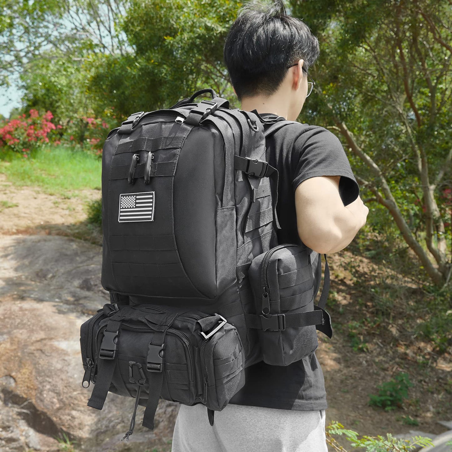 Large Military Tactical Backpack for Men, 40-50L Backpacks for Women, Bug out Bag Army 3 Days Assault Pack Bags Rucksack with Molle System Black Camouflage-2