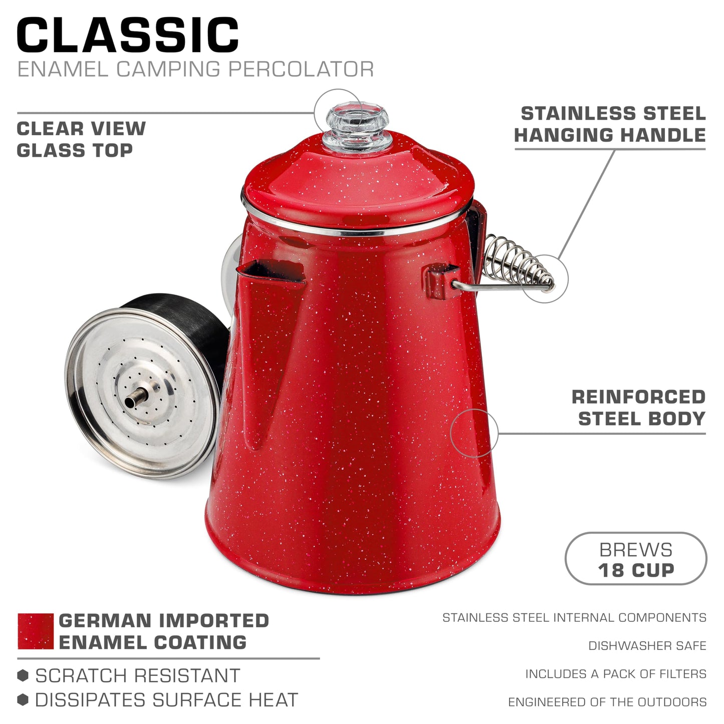 COLETTI Classic Percolator Coffee Pot — Camping Coffee Percolator, Campfire Coffee Pot – Camping Percolator for Groups — Brew for the Whole Campsite (Green, 12 Cup)