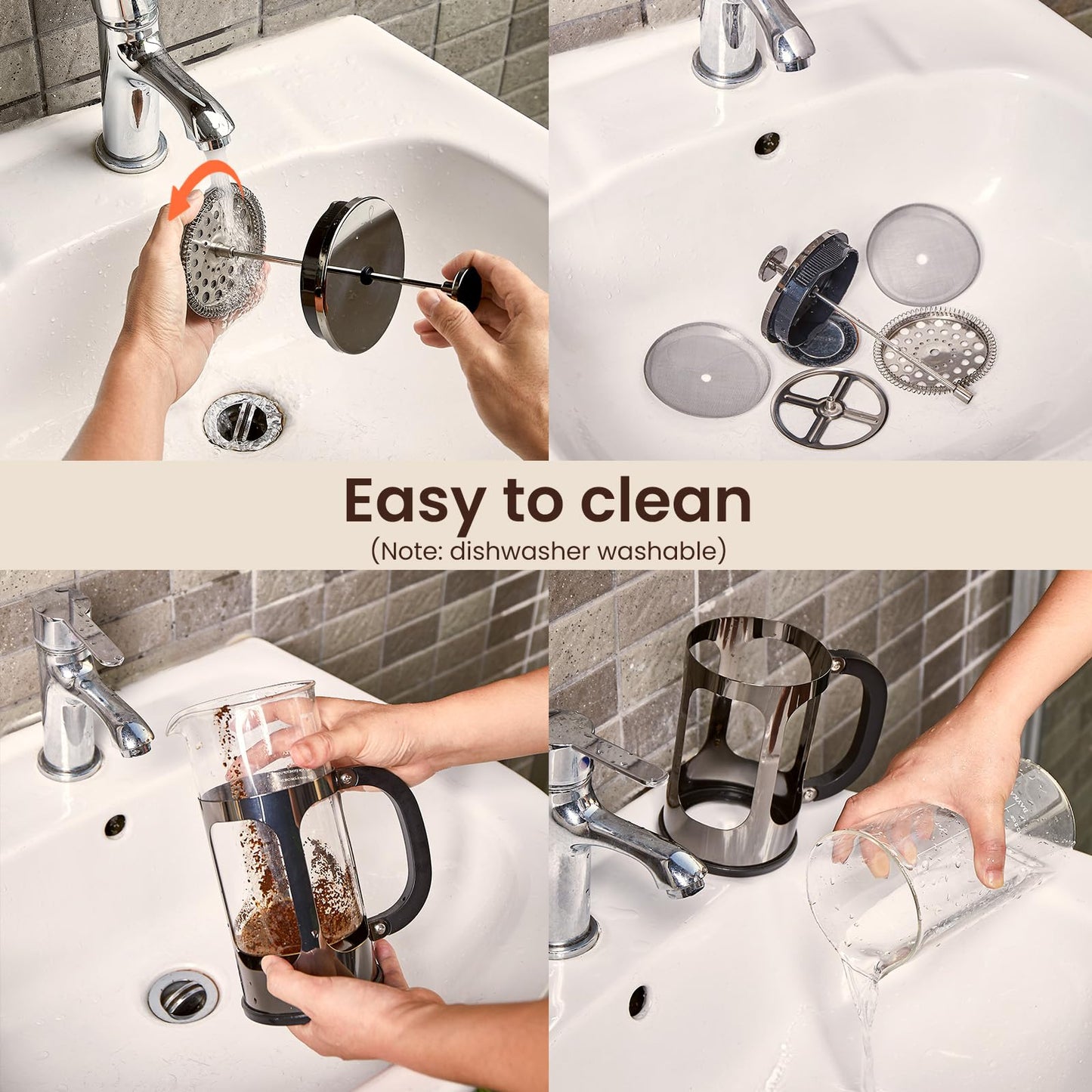 BAYKA French Press Coffee Maker, Large 304 Stainless Steel Coffee Press, Cold Brew Heat Resistant Thickened Borosilicate Coffee Pot for Camping Travel Gifts, 34 Ounce, Dark Pewter