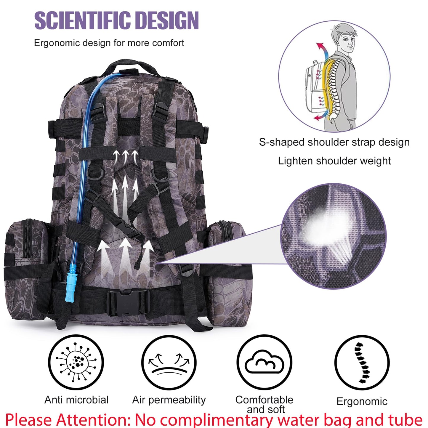 Large Military Tactical Backpack for Men, 40-50L Backpacks for Women, Bug out Bag Army 3 Days Assault Pack Bags Rucksack with Molle System Black Camouflage-2