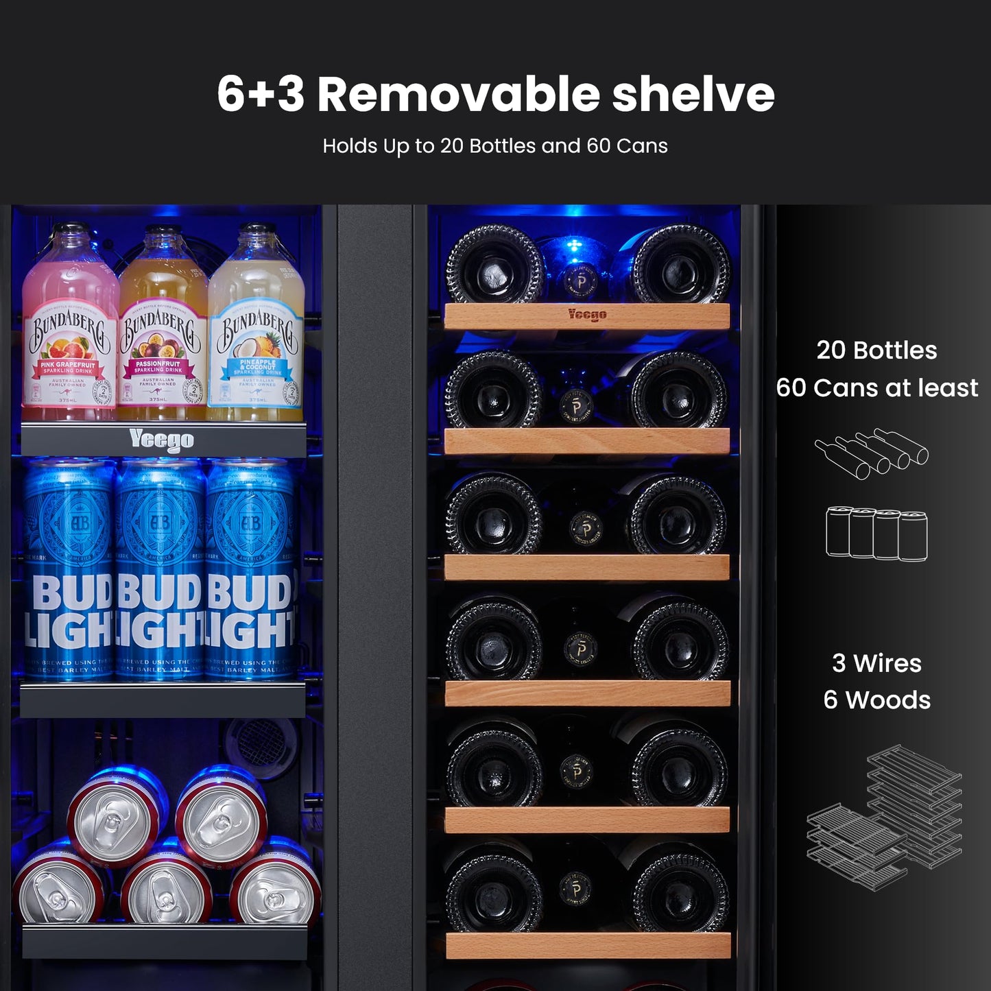 Yeego Beverage-Refrigerator, 24 Inch Beer Cooler Built-in or Freestanding,180 Cans Beverage Cooler with Glass Door,Mini-Fridge for Bottles and Cans Beer/Soda/Water/Wine