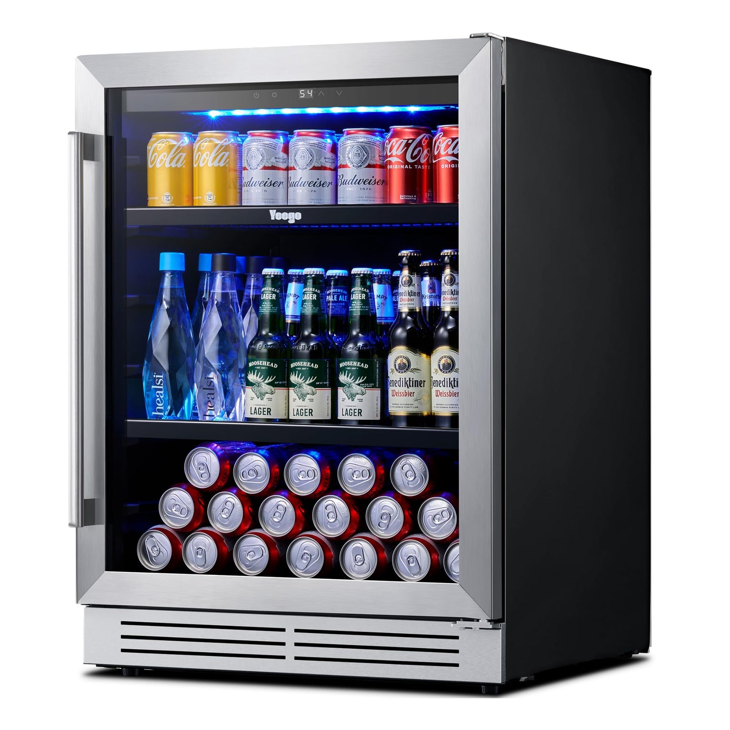 Yeego Beverage-Refrigerator, 24 Inch Beer Cooler Built-in or Freestanding,180 Cans Beverage Cooler with Glass Door,Mini-Fridge for Bottles and Cans Beer/Soda/Water/Wine