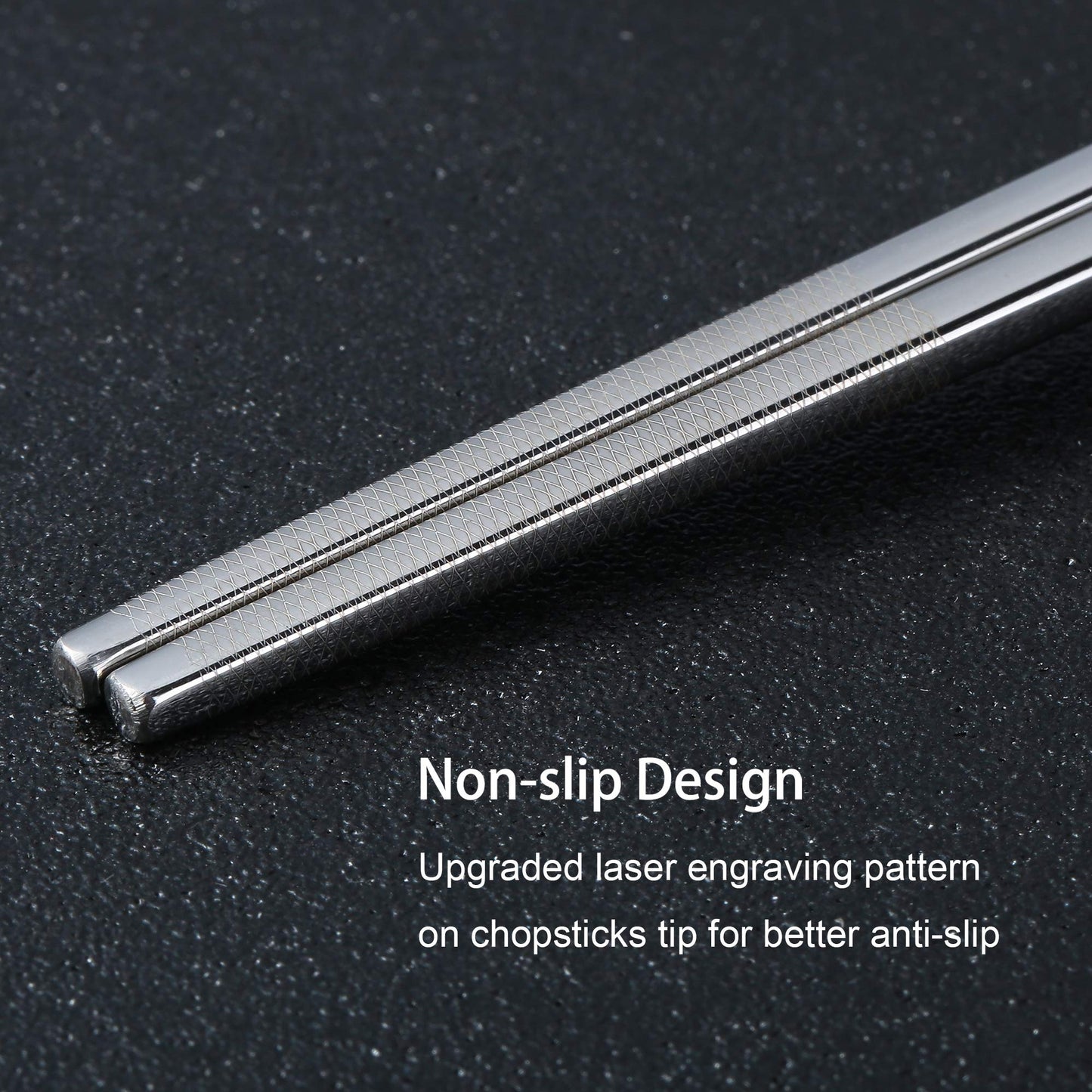 Titanium Plated Chopstick Stainless Steel Chopsticks Metal Chopsticks Reusable Dishwasher safe Premium Laser Engraved Chop Sticks for Eating 2 Pairs Gift Set Blue Silver