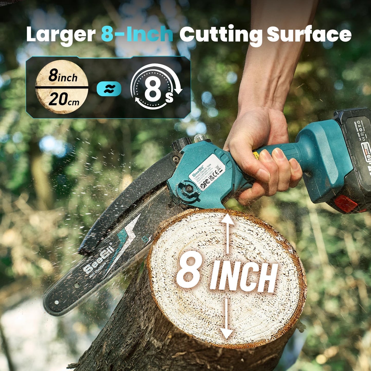 Seesii Mini Chainsaw, 6-inch Mini Chainsaw Cordless, Handheld Electric Power Chain Saw with 2 Batteries, for Tree Trimming Wood Cutting, Best Gifts for Father, Dad, Husband, Men