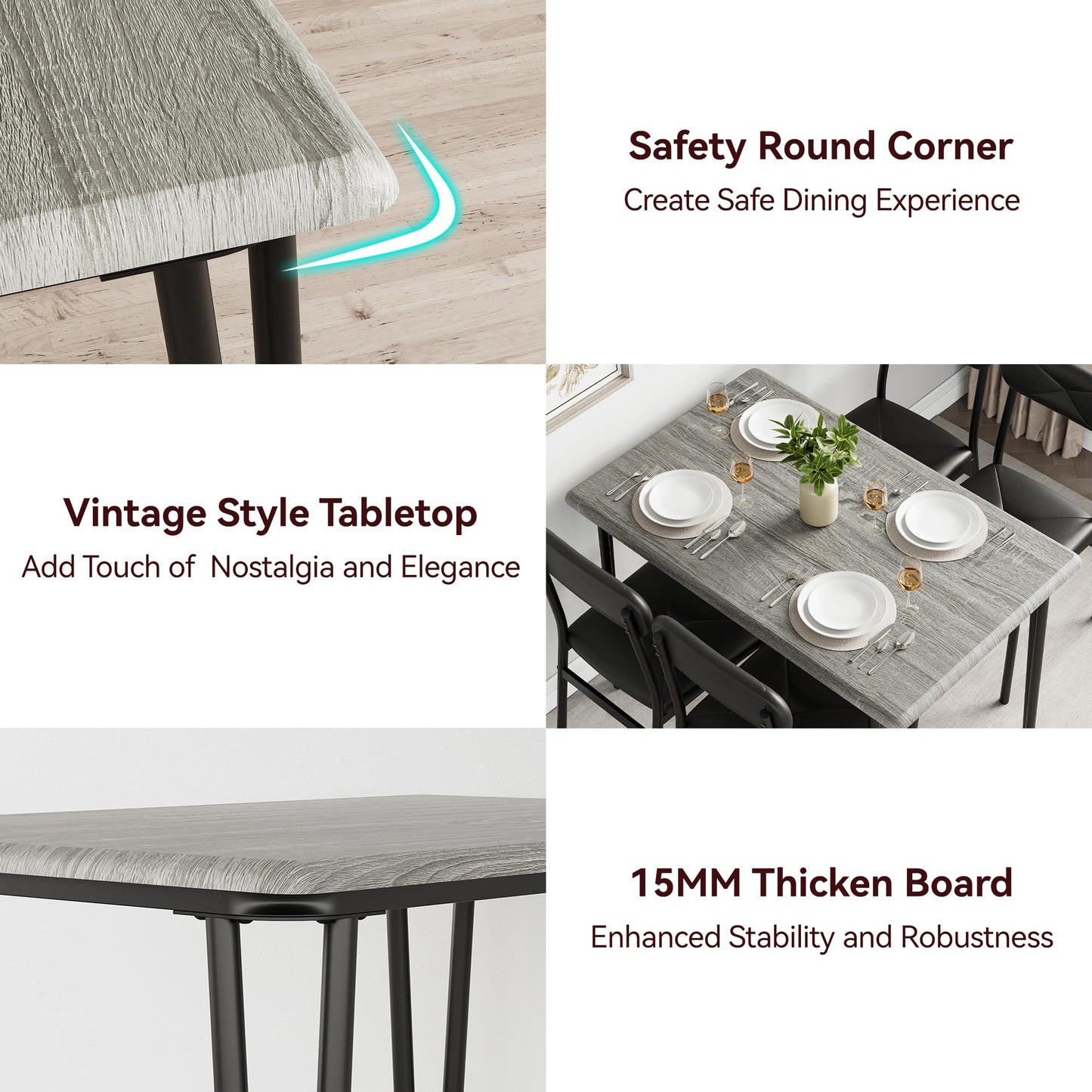 IDEALHOUSE Dining Table for 2-Small Square Kitchen Dining Dinner Room Tables Set,Space Saving Wood Modern Dinette Accent Furniture for Breakfast Nook, (Dark, Table with 2 Upholstered Chairs)