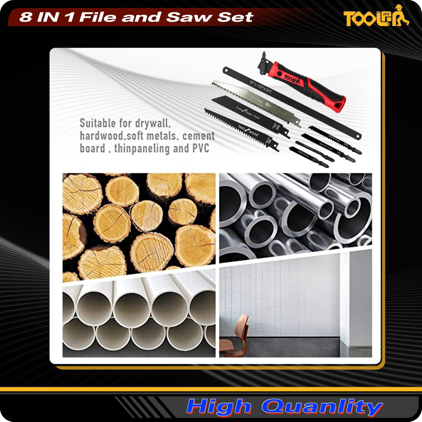 8-In-1 Multi Blades Hand Saw, Drywall Cutter. Hacksaw. Long Blade Hand Saw, Jab Saw, For Cutting Drywall, Sheetrock, Wood, Metel, Plastic, Plywood. Blade Quick Change Mechanism.