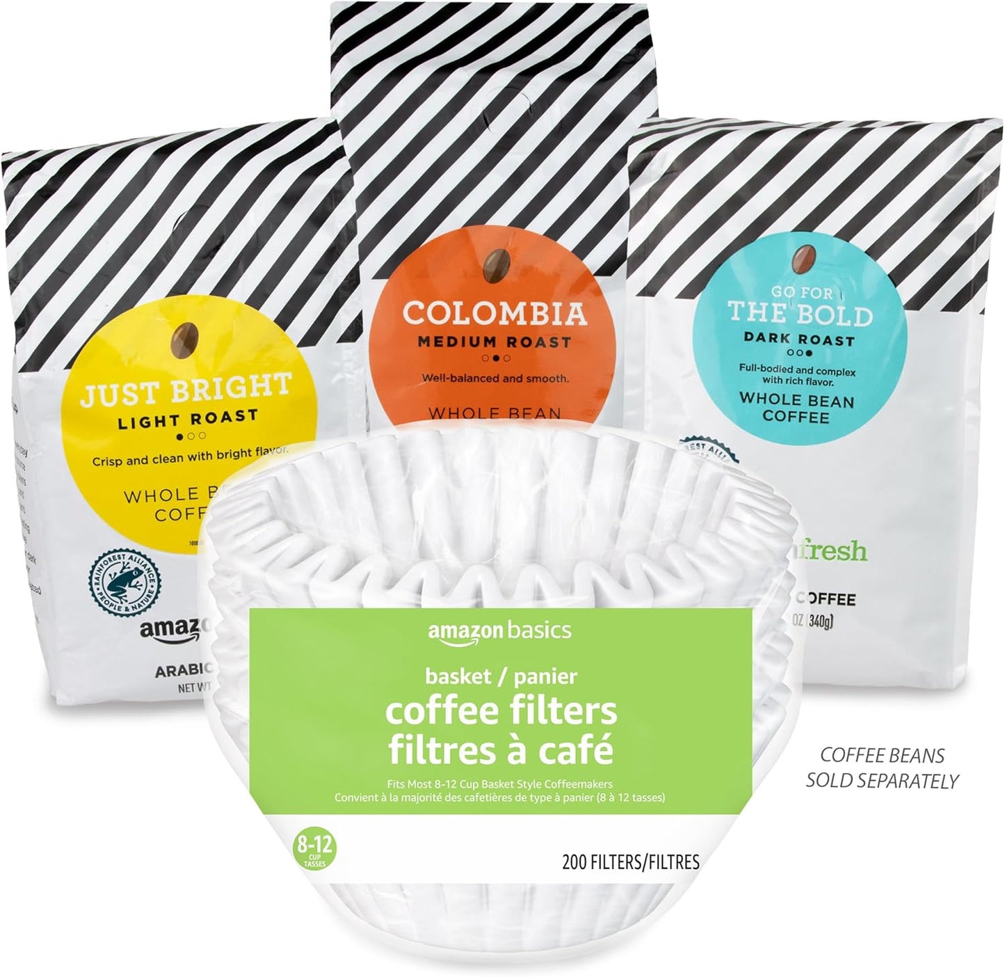 Amazon Basics Basket Coffee Filters for 8-12 Cup Coffee Makers, White, 200 Count