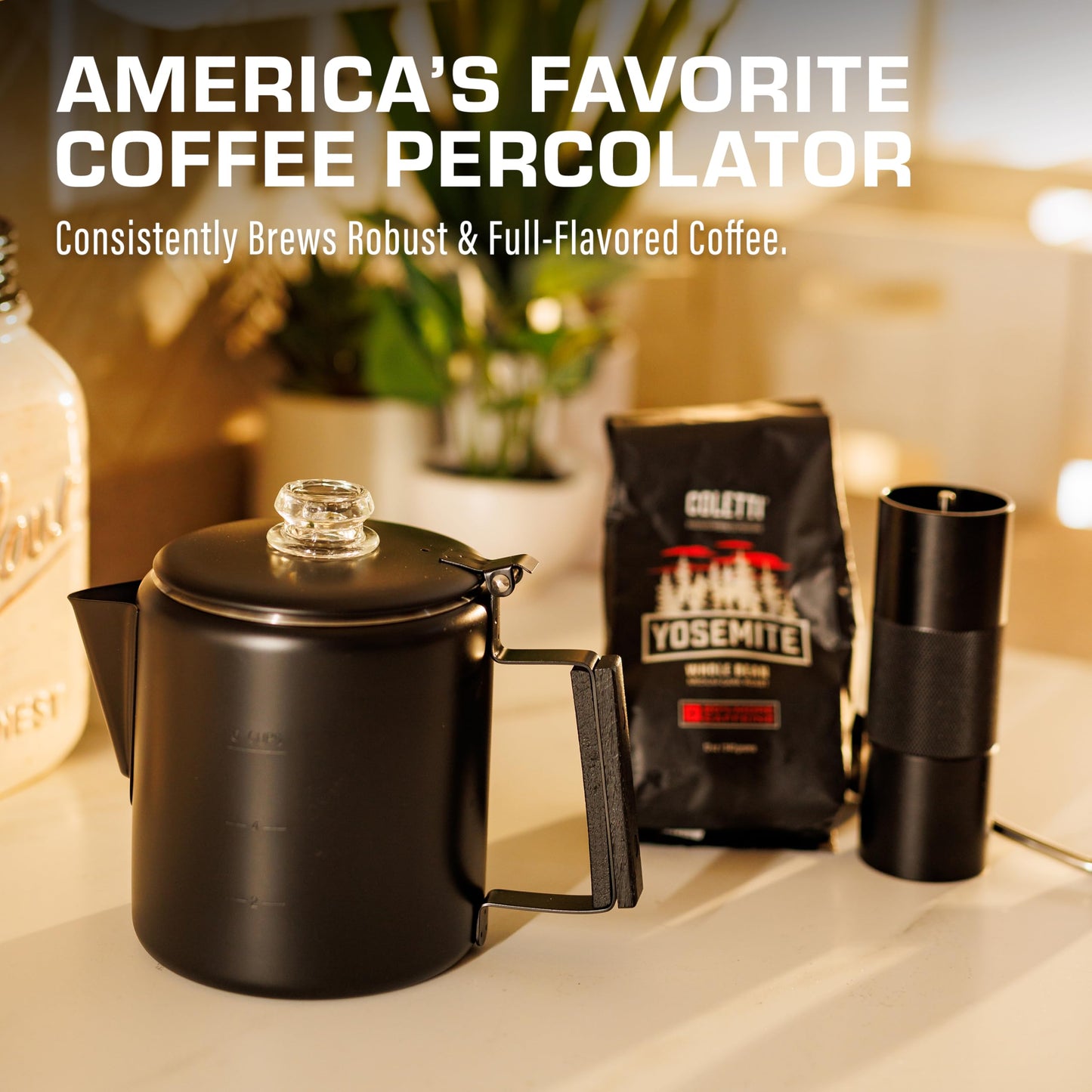 COLETTI Black Bozeman Percolator Coffee Pot — Camping Coffee Pot, Coffee Percolator Stovetop – America’s Sleekest Percolator – Pure Stainless Steel, NO Aluminum or Plastic (9 Cup)