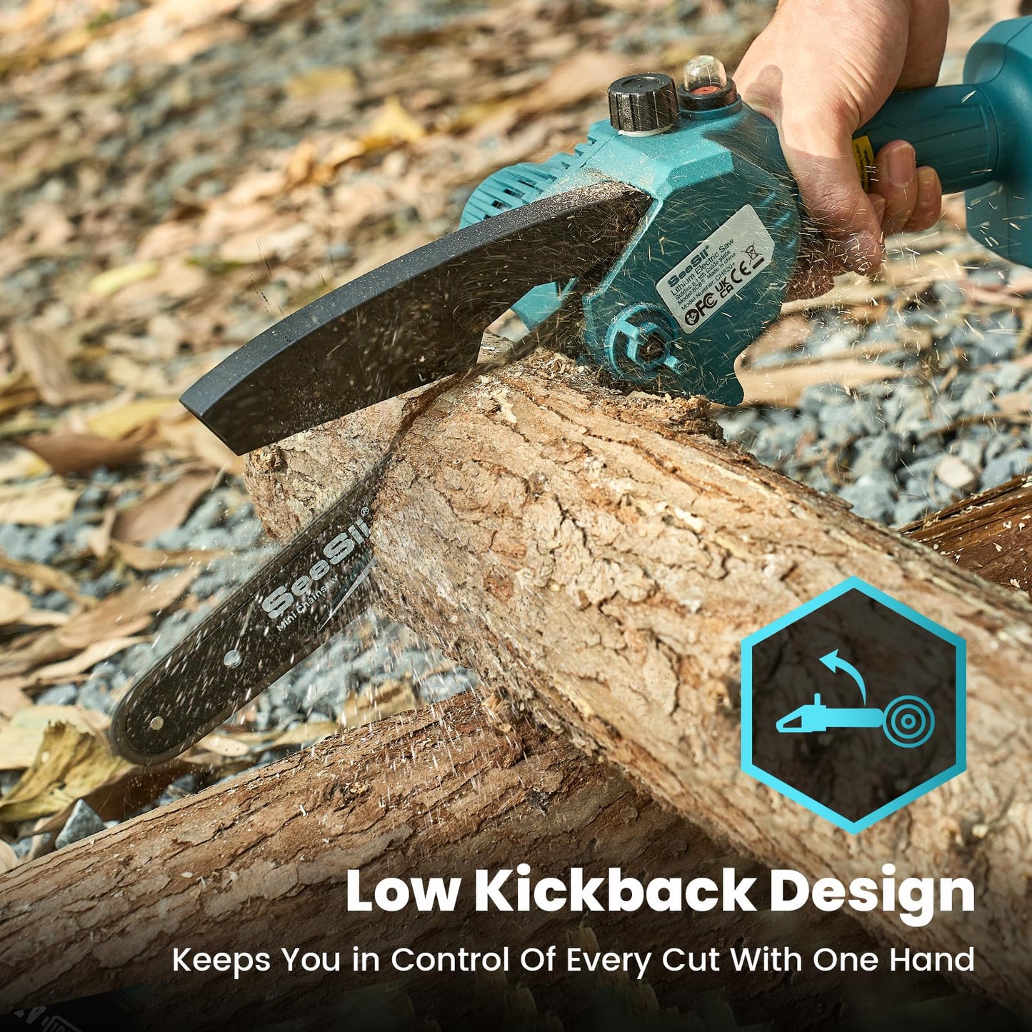 Seesii Mini Chainsaw, 6-inch Mini Chainsaw Cordless, Handheld Electric Power Chain Saw with 2 Batteries, for Tree Trimming Wood Cutting, Best Gifts for Father, Dad, Husband, Men