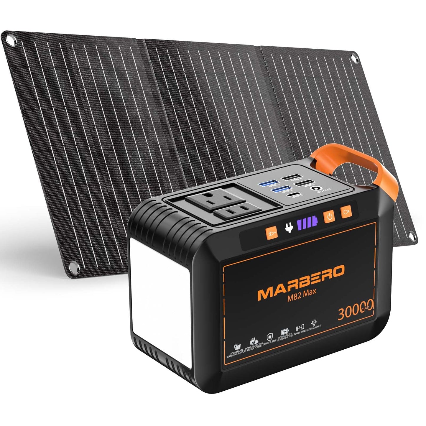 Portable Power Station 300W MARBERO 237Wh Camping Solar Generator Backup Lithium Battery with Pure Sine Wave 110V AC Outlet, USB C, USB A, DC for Outdoors Camping CPAP Home Blackout Emergency