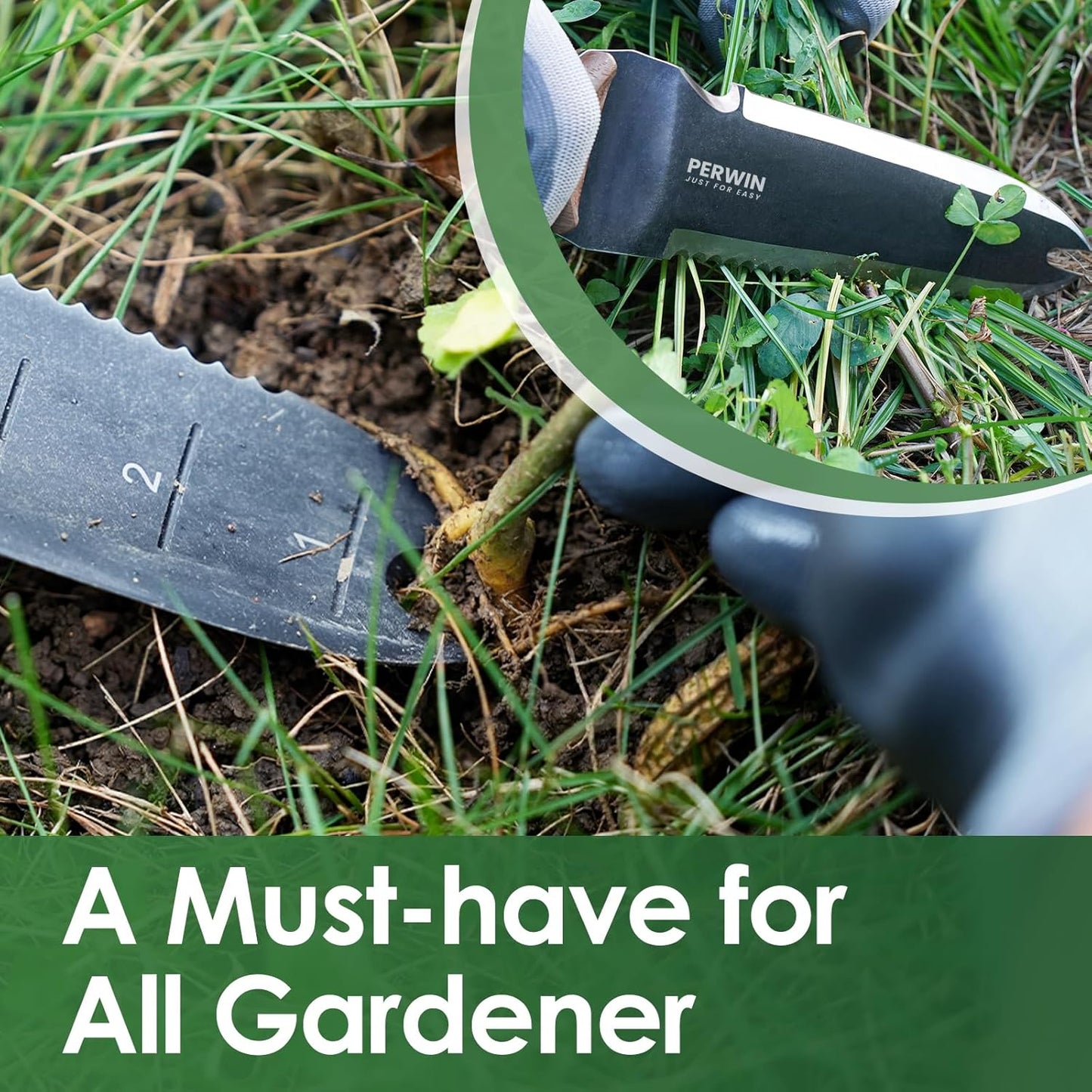 Hori Hori Garden Knife, Garden Tools with Sheath for Weeding,Planting,Digging, 7" Stainless Steel Blade with Cutting Edge, Full-Tang walnut Wood Handle with Hanging Hole