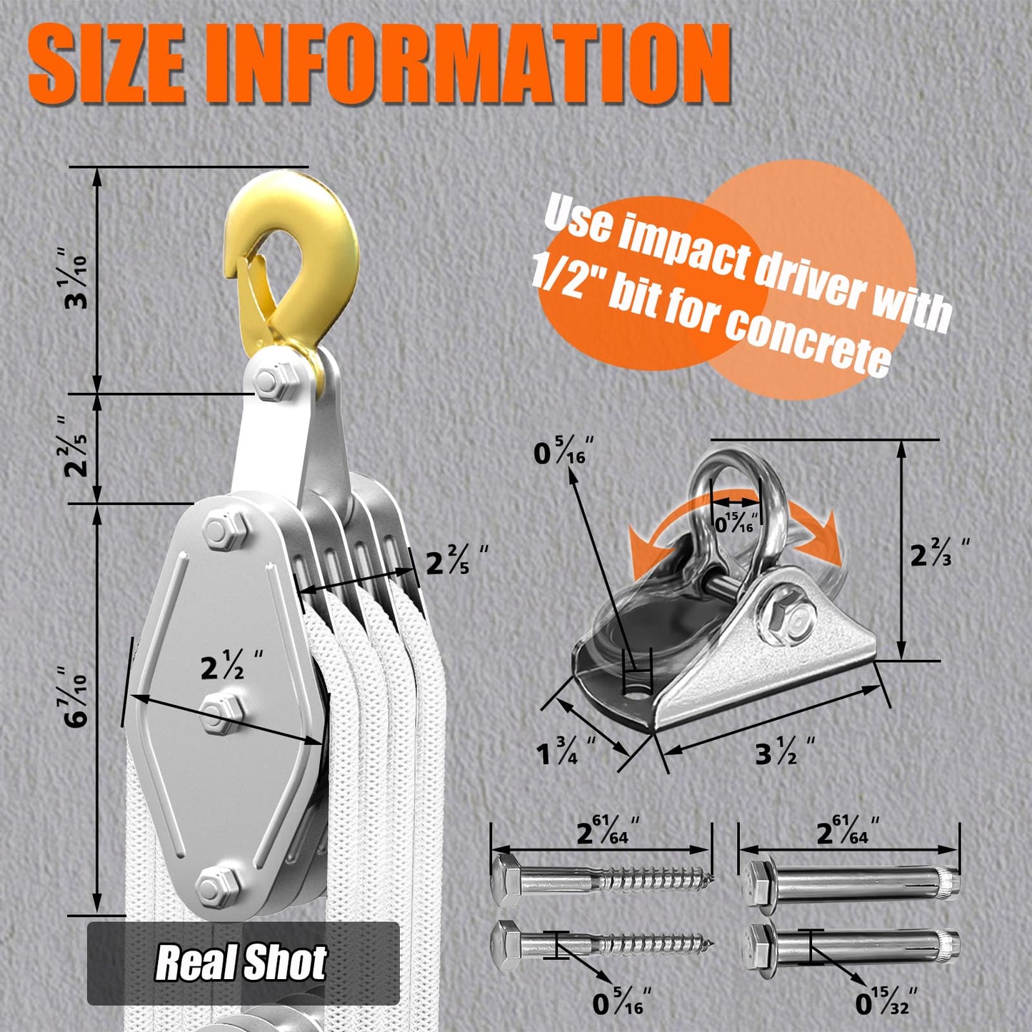 Rope Hoist Pulley System, 4400LB Pulley Block and Tackle, 8:1 Ratio Lifting Power 65ft, Heavy Duty Pulley Block for Lifting Pulling (with 2PCs Straps)