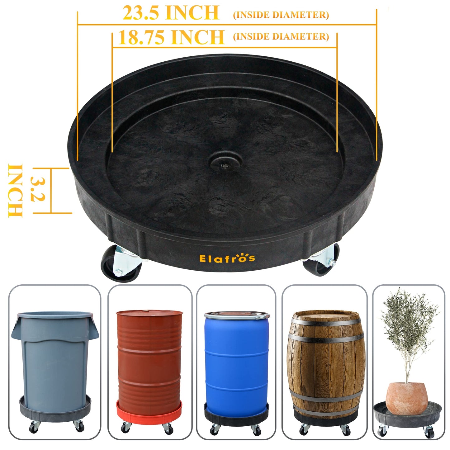 ELAFROS 30 Gallon and 55 Gallon Heavy Duty Plastic Drum Dolly – Durable Plastic Drum Cart 900 lb. Capacity- Barrel Dolly with 5 Swivel Casters Wheel,Blue