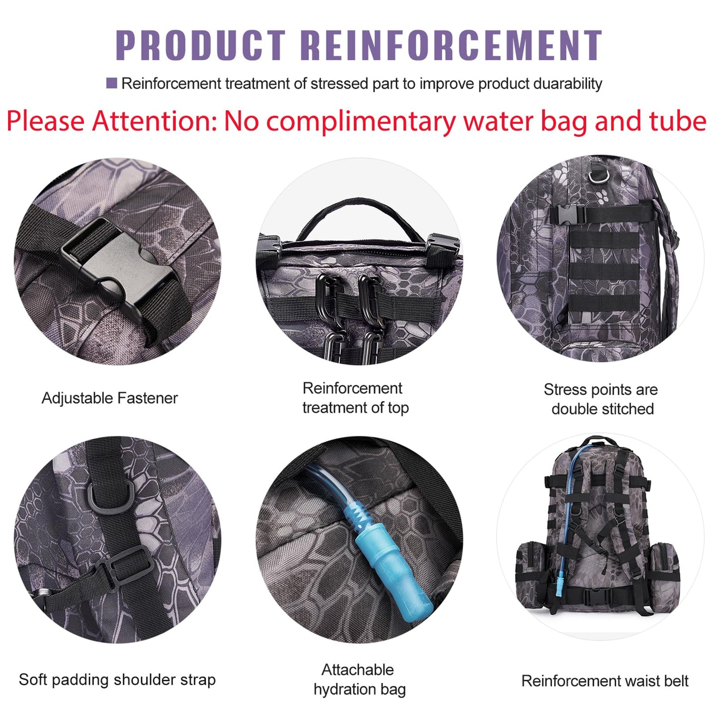 Large Military Tactical Backpack for Men, 40-50L Backpacks for Women, Bug out Bag Army 3 Days Assault Pack Bags Rucksack with Molle System Black Camouflage-2