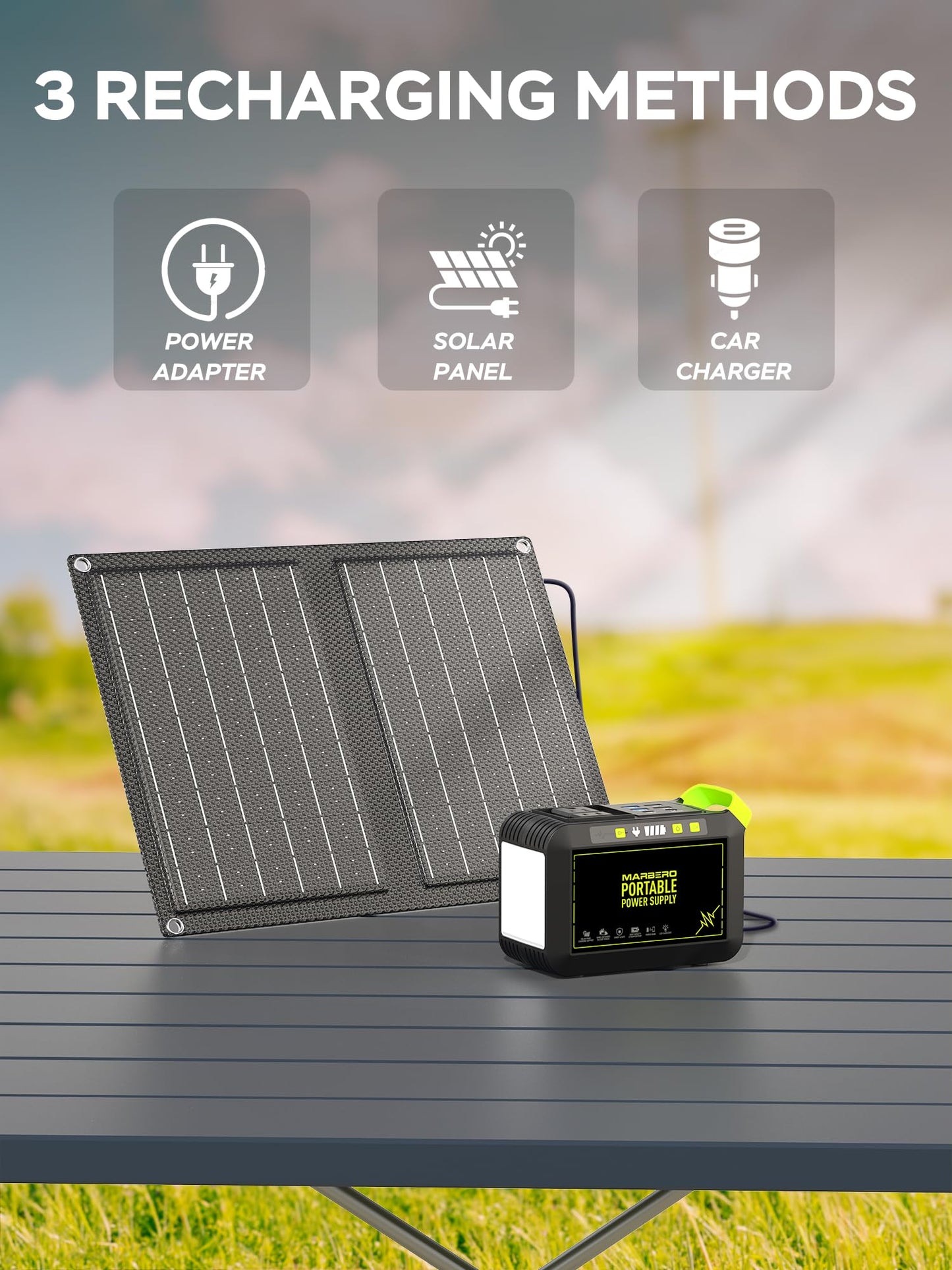 Portable Power Station 300W MARBERO 237Wh Camping Solar Generator Backup Lithium Battery with Pure Sine Wave 110V AC Outlet, USB C, USB A, DC for Outdoors Camping CPAP Home Blackout Emergency