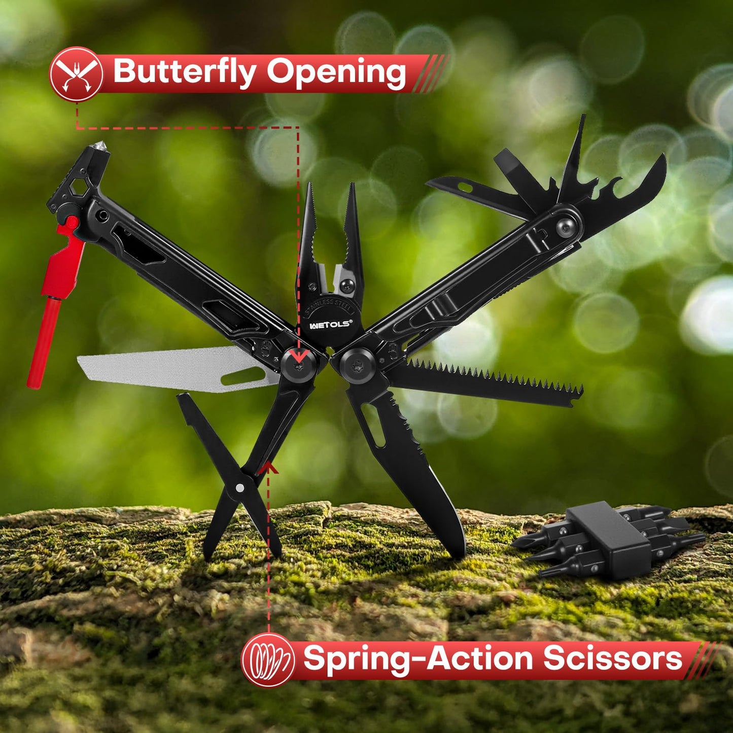 WETOLS Multitool with Pocket Knife, Birthday Gifts for Men Women Mom Dad, 21-in-1 Stainless Steel Pliers with Screwdrivers, Self-locking multitools with EDC Sheath, Ideal for Home, Camping, Survival