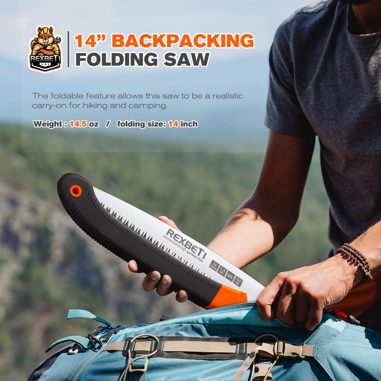 REXBETI Folding Saw - 8 Inch Blade for Wood & Dry Wood Pruning, Compact Design, SK-5 Steel