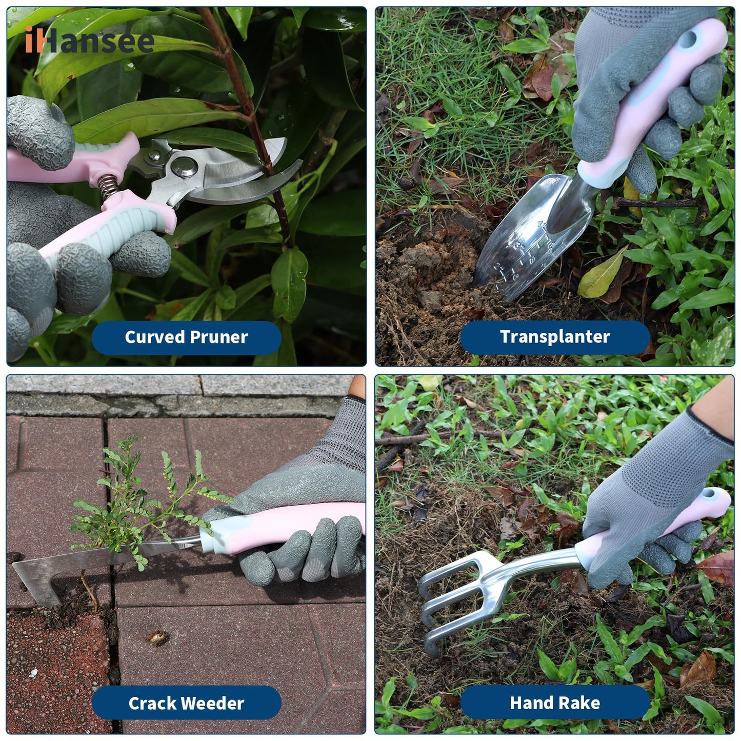 Brown Gardening Tools Set 12-Piece, Heavy Duty Garden Hand Tool Kit with Non-Slip Ergonomic Handle, Storage Tote Bag, Garden Apron, Gloves and Kneeling Pad, Gardening Gifts for Women Men Plant Lover