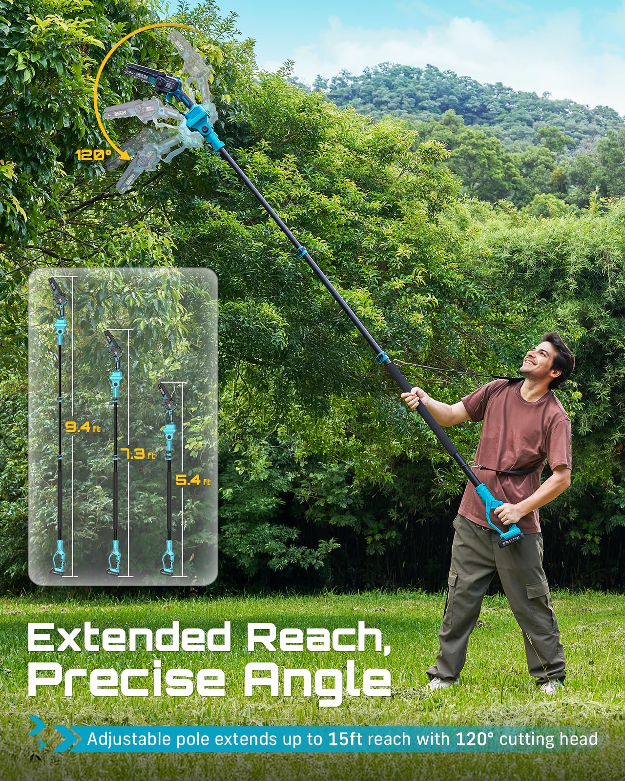 SEESII 2-in-1 Electric Pole Saws for Tree Trimming, 6 Inch Mini Chainsaw Cordless with Extension Pole, Battery Powered Pole Chain Saw, Tree Trimmer Limb Branch Cutter Pruner with 2 Battery PS600