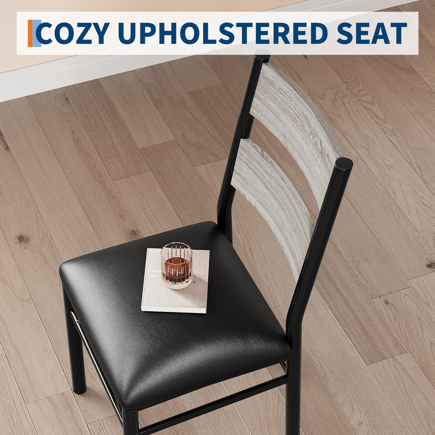 IDEALHOUSE Dining Table Set for 2, Kitchen Table with 2 Upholstered Chairs, Wood 3-Piece Kitchen Dining Room Set with Corner Protector for Small Space, Kitchen Room, Apartment, Rustic Gray