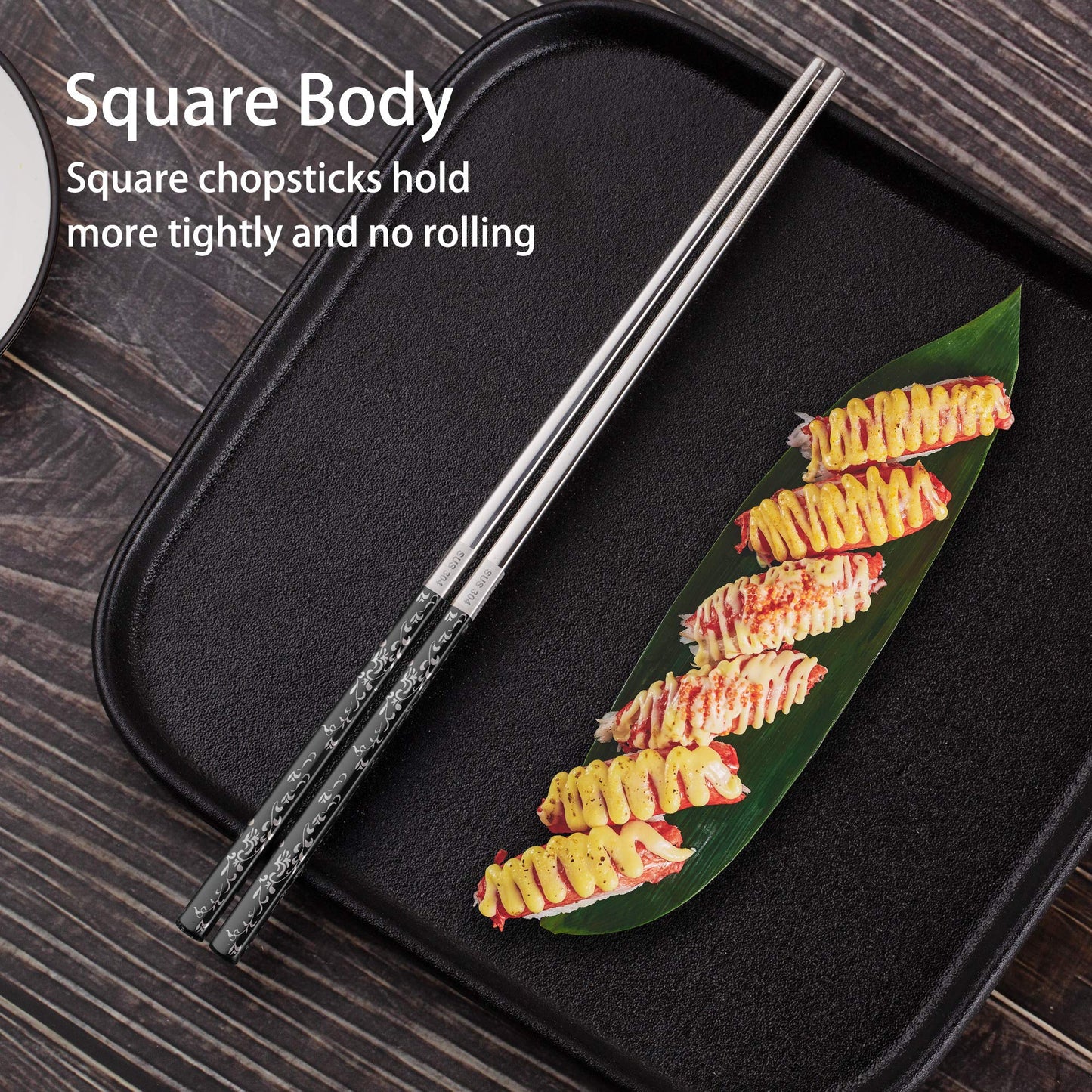 Titanium Plated Chopstick Stainless Steel Chopsticks Metal Chopsticks Reusable Dishwasher safe Premium Laser Engraved Chop Sticks for Eating 2 Pairs Gift Set Blue Silver