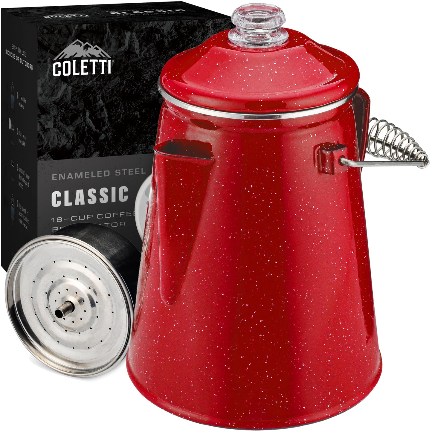 COLETTI Classic Percolator Coffee Pot — Camping Coffee Percolator, Campfire Coffee Pot – Camping Percolator for Groups — Brew for the Whole Campsite (Green, 12 Cup)