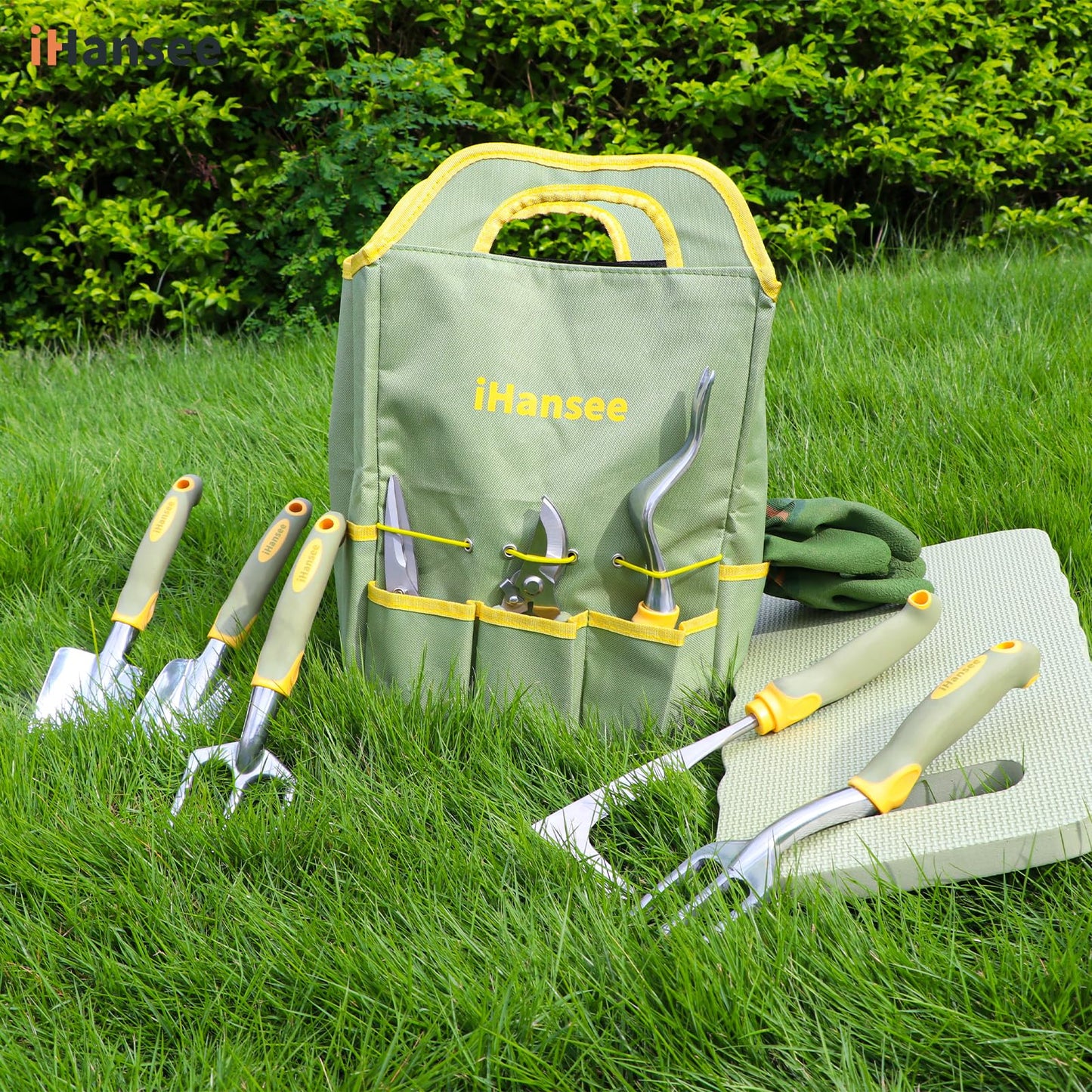 Brown Gardening Tools Set 12-Piece, Heavy Duty Garden Hand Tool Kit with Non-Slip Ergonomic Handle, Storage Tote Bag, Garden Apron, Gloves and Kneeling Pad, Gardening Gifts for Women Men Plant Lover