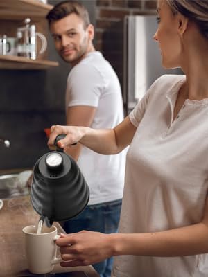 Tea Kettle with Thermometer Pot Black Stovetop Tea Kettle 40 oz 1200ml Gooseneck Kettle Teapot Pour Over Coffee Kettle with Thermometer,40oz,Black,1Pack
