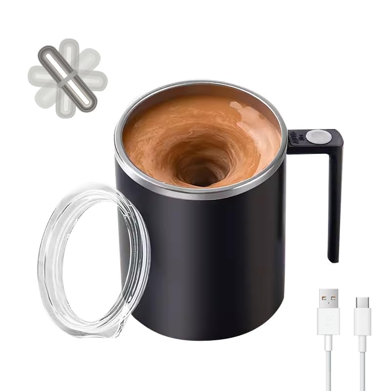 Electric Mixing Mug,Electric Stirring Mug, Coffee Mug,Suitable for Coffee, Milk, Cocoa and Other Beverages (Daik Black, 12 oz)