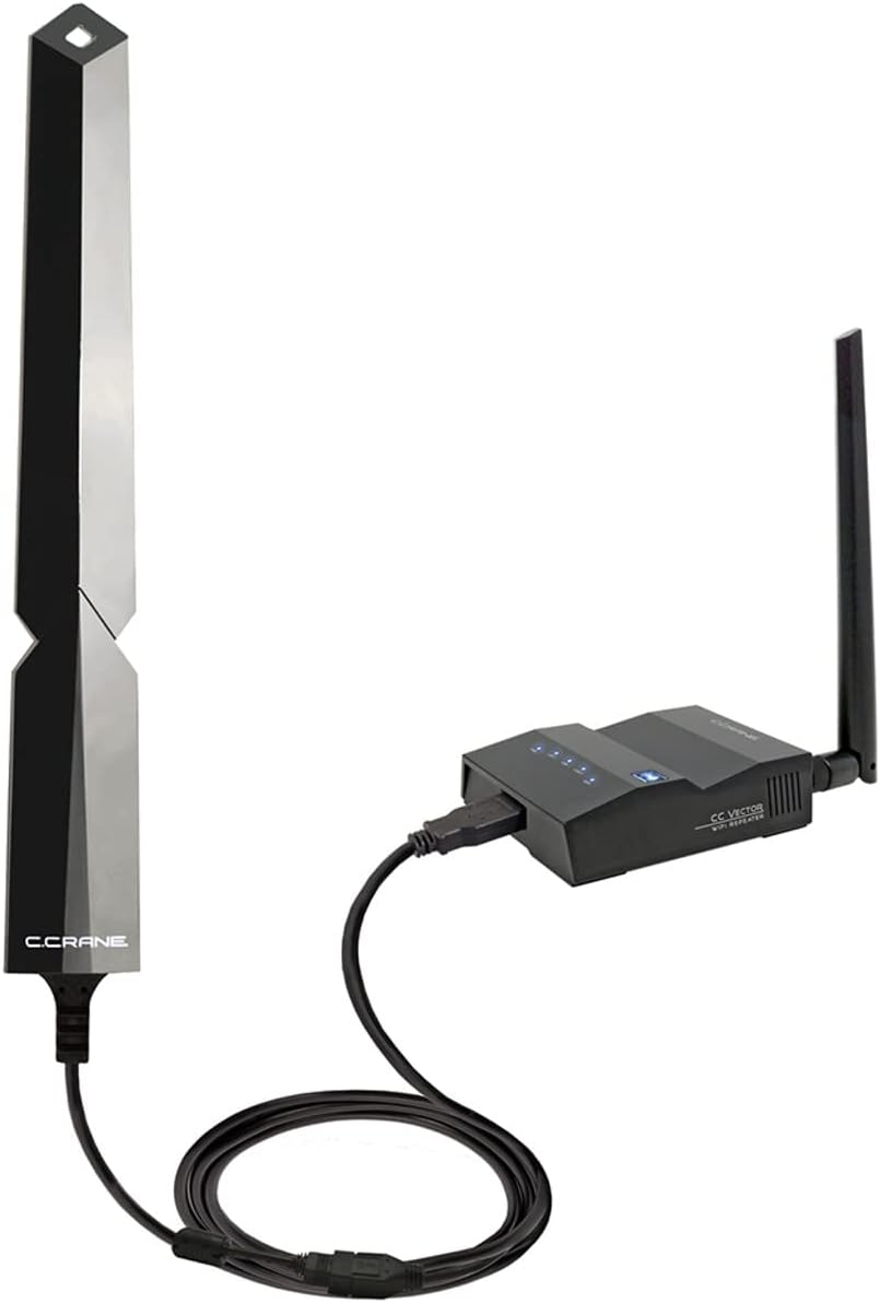 C. Crane CC Vector Long Range WiFi Receiver System – Repeats to All WiFi Devices at a Distant Location. Boost Coverage to Garage, Garden, Upstairs, Back Rooms, and More; 2.4 GHz