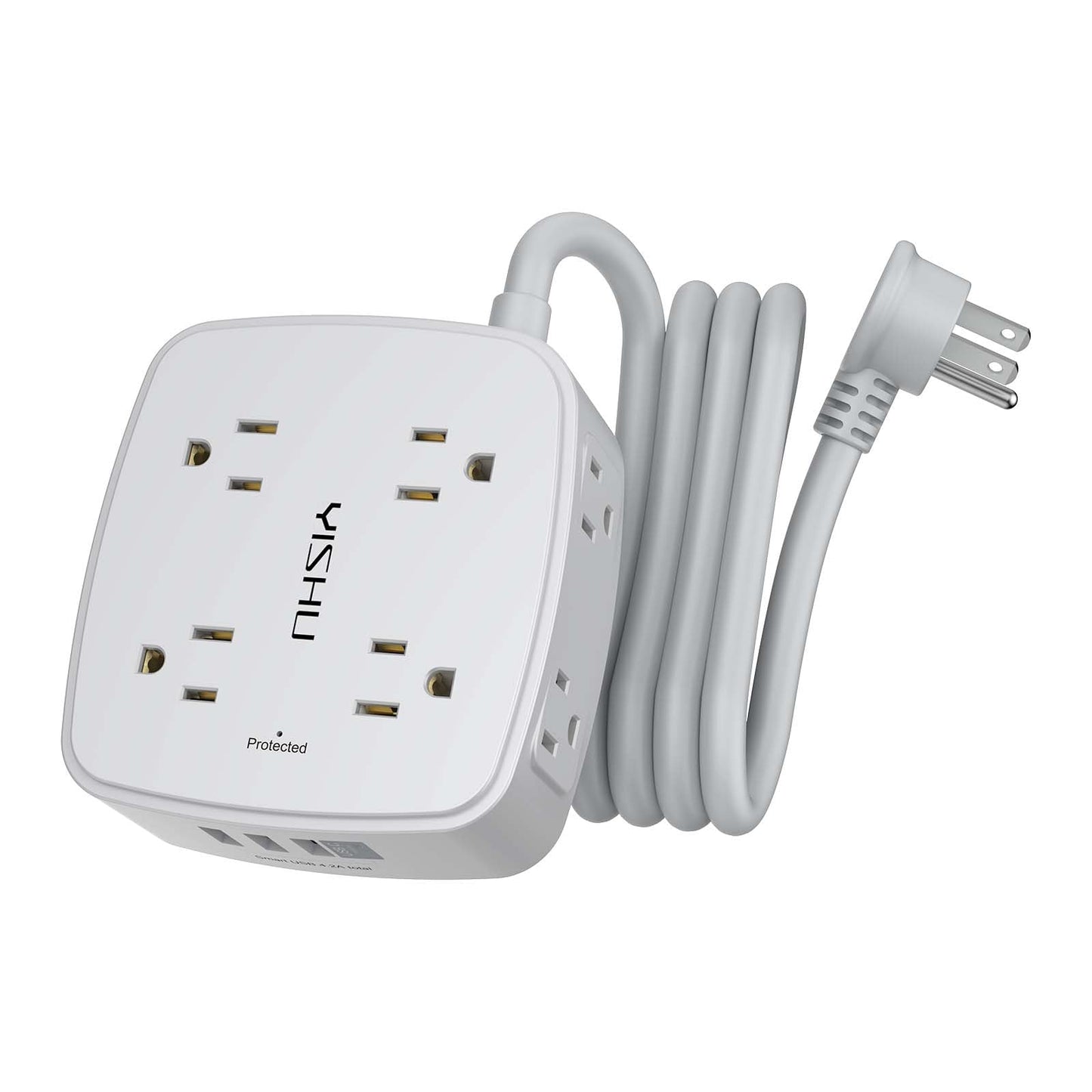 6 Ft Surge Protector Power Strip - 8 Widely Outlets with 4 USB Ports, 3 Side Outlet Extender with 6 Feet Extension Cord, Flat Plug, Wall Mount, Desk USB Charging Station, ETL,White