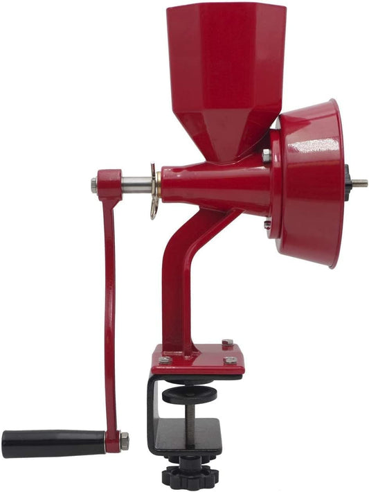 WONDERMILL Manual Hand Grain Mill Red Wonder Junior Deluxe for Dry and Oily Grains - Kitchen Flour Mill, Grain Mill Hand Crank and Spice, Corn, Wheat Stone Mill Grinder