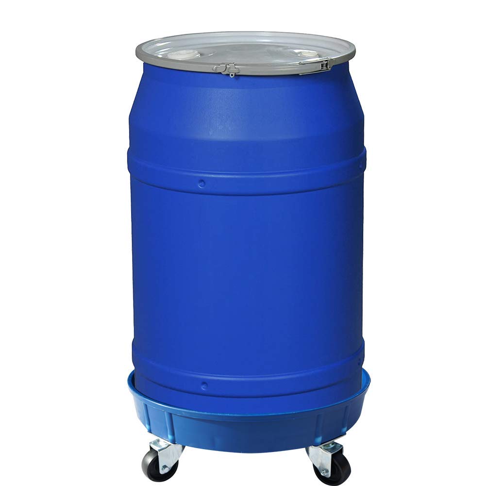 ELAFROS 30 Gallon and 55 Gallon Heavy Duty Plastic Drum Dolly – Durable Plastic Drum Cart 900 lb. Capacity- Barrel Dolly with 5 Swivel Casters Wheel,Blue