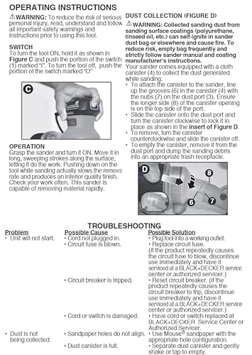 BLACK+DECKER Orbital Sander, 5 Inch, 2.0 Amp, 12000 OPM, Corded, 1 Sandpaper Sheet and Dust Bag Included (BDERO100)