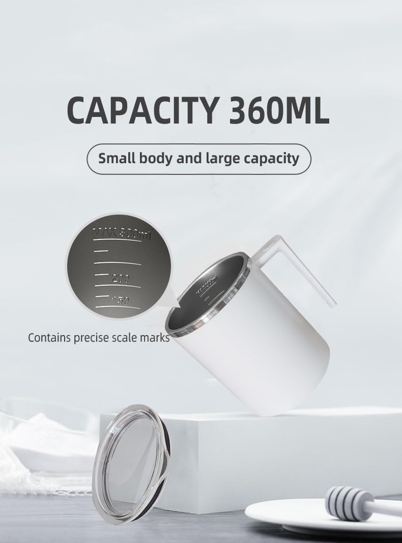 Electric Mixing Mug,Electric Stirring Mug, Coffee Mug,Suitable for Coffee, Milk, Cocoa and Other Beverages (Daik Black, 12 oz)