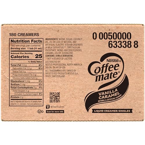 Nestle Coffee mate Coffee Creamer, French Vanilla, Liquid Creamer Singles, Non Dairy, No Refrigeration, 0.375 fl oz Tubs (Pack of 180)