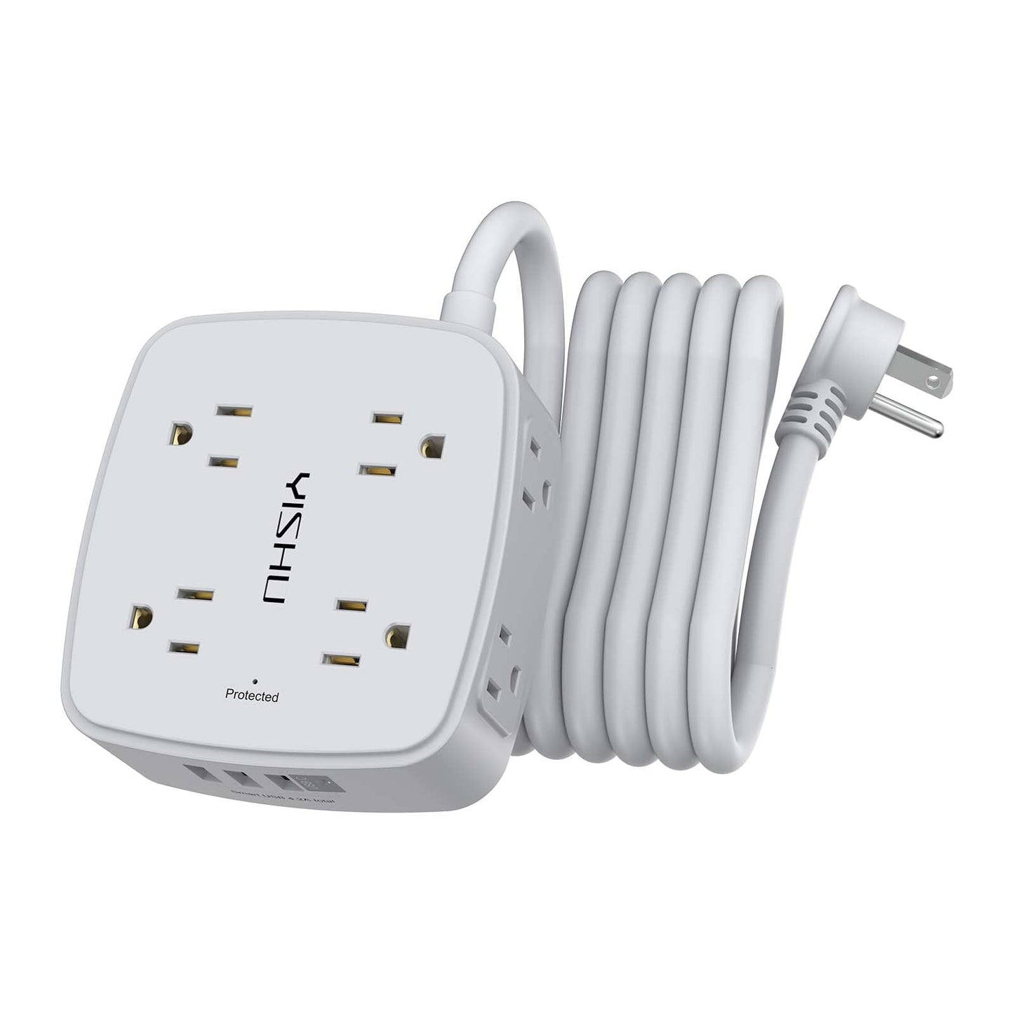 6 Ft Surge Protector Power Strip - 8 Widely Outlets with 4 USB Ports, 3 Side Outlet Extender with 6 Feet Extension Cord, Flat Plug, Wall Mount, Desk USB Charging Station, ETL,White