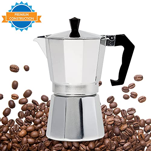 Primula Classic Stovetop Espresso and Coffee Maker, Moka Pot for Italian and Cuban Café Brewing, Greca Coffee Maker, Cafeteras, 12 Espresso Cups, Silver