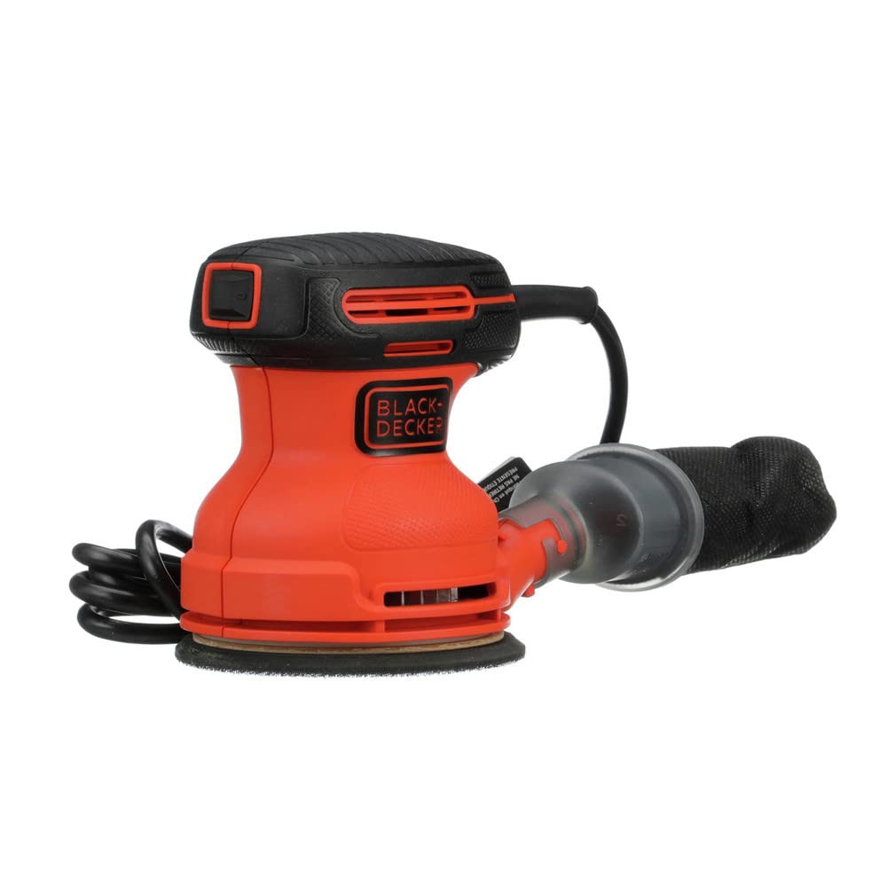 BLACK+DECKER Orbital Sander, 5 Inch, 2.0 Amp, 12000 OPM, Corded, 1 Sandpaper Sheet and Dust Bag Included (BDERO100)