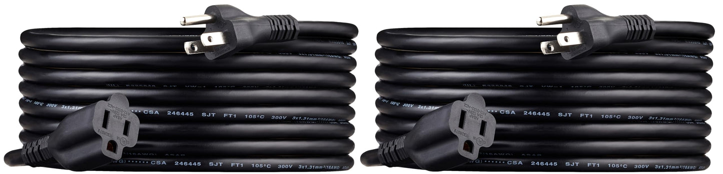 Extension Cord, 20 Ft, 3 Prong Outlet Extender, Indoor Extension Cord, 13 Amps, 125V, Black