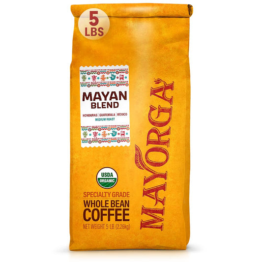Mayorga Organic Coffee 2lb Mayan Blend - Medium Roast Whole Bean Coffee Specialty Grade, 100% Arabica, Slow Roasted, Chocolate and Floral Flavor with Low Acidity - USDA Organic, Non-GMO, Kosher