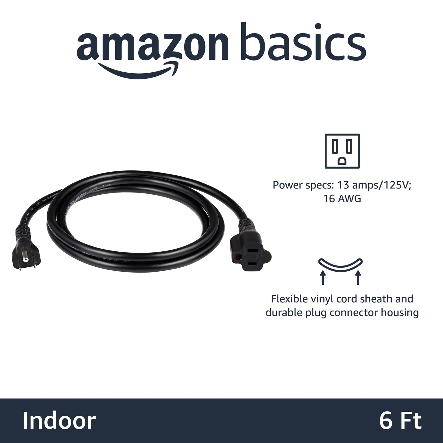 Extension Cord, 20 Ft, 3 Prong Outlet Extender, Indoor Extension Cord, 13 Amps, 125V, Black