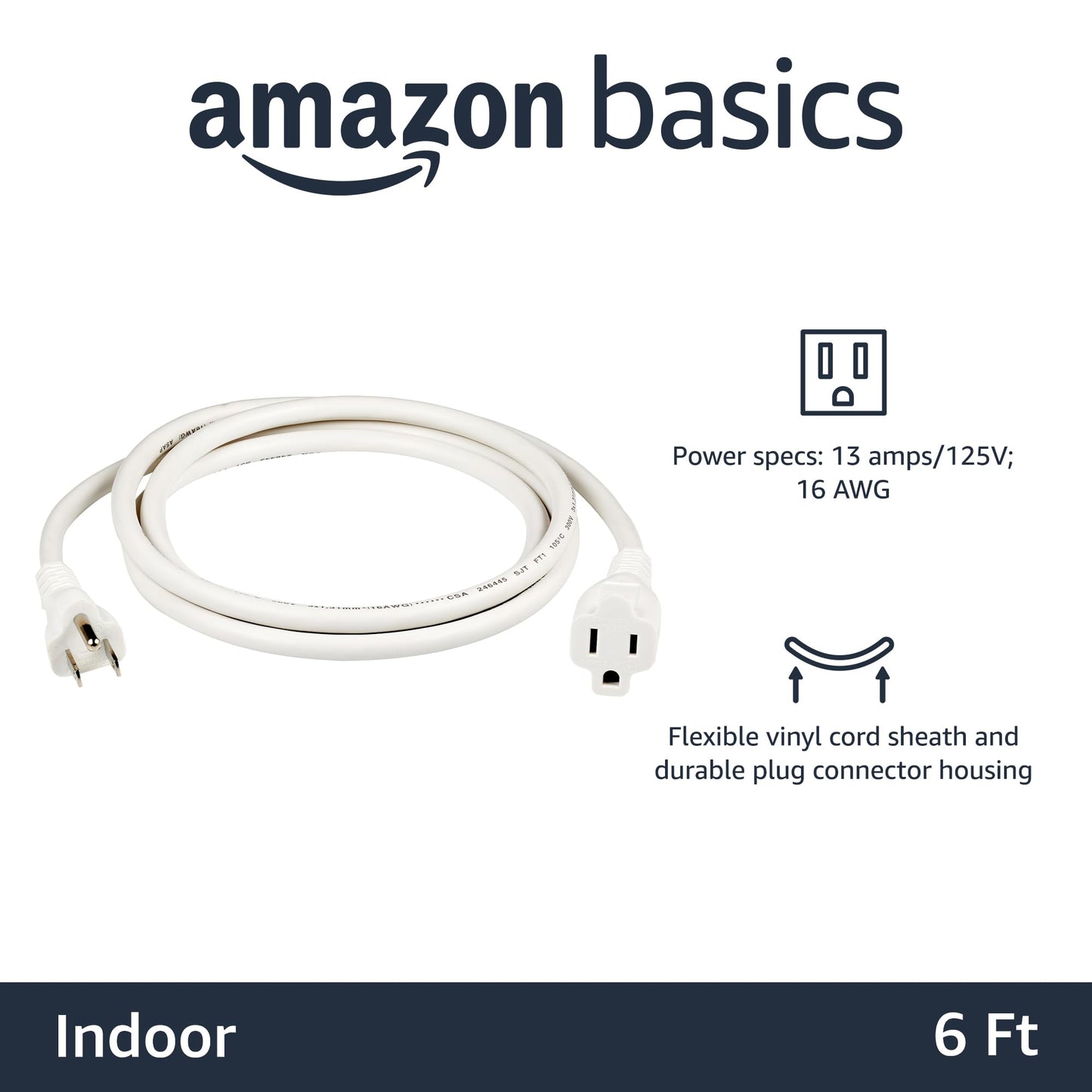 Extension Cord, 20 Ft, 3 Prong Outlet Extender, Indoor Extension Cord, 13 Amps, 125V, Black