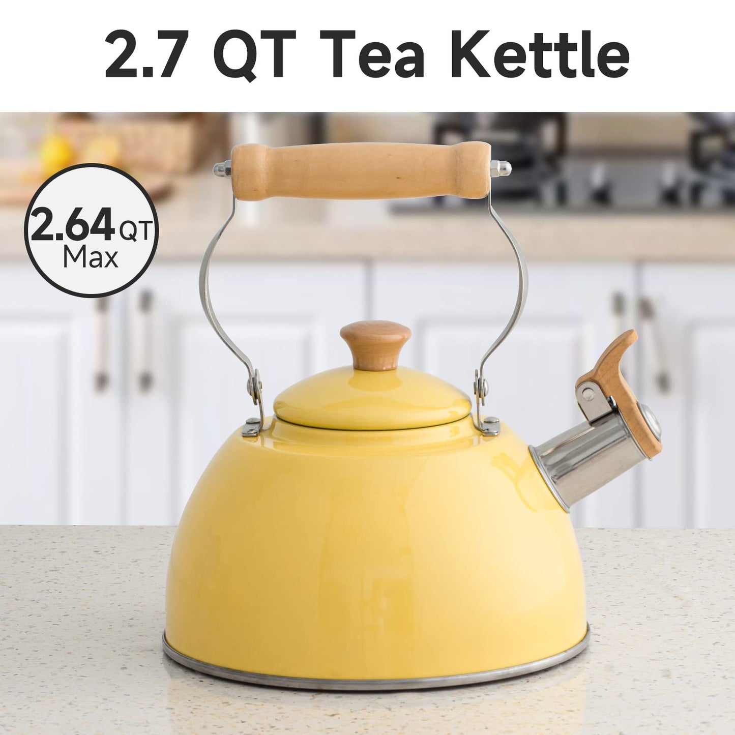 ROCKURWOK Tea Kettle, Tea Pot with Cool Touch Ergonomic Handle, Teapot Food Grade Stainless Steel, Tea Kettle Stovetop, Kettle Teapot, Whistling Tea Kettle, Small Tea Kettle, 1.6 Quart (Green)