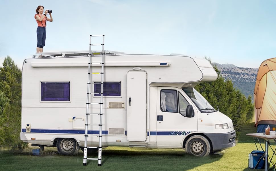 Telescoping Ladder,12.5 FT Extension Ladder, Heavy Duty 330lbs Max Capacity, Multi-Purpose Collapsible Ladder for RV or Outdoor Work