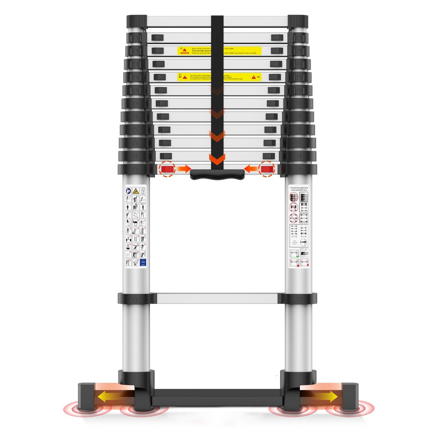 Telescoping Ladder,12.5 FT Extension Ladder, Heavy Duty 330lbs Max Capacity, Multi-Purpose Collapsible Ladder for RV or Outdoor Work